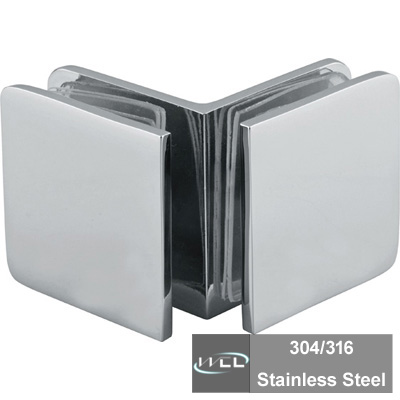 3SC102-90 90 Degree Traditional Style Stainless Steel Glass-to-Glass Clamp