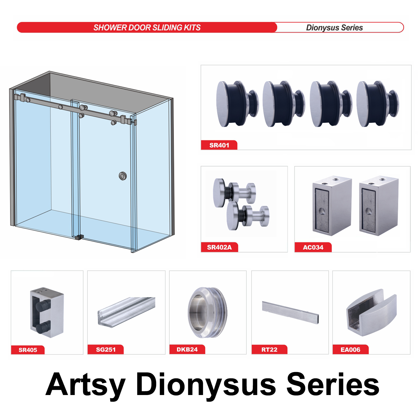 WALKER Stainless Steel Deluxe 180 Degree Artsy Dionysus Series Sliding System