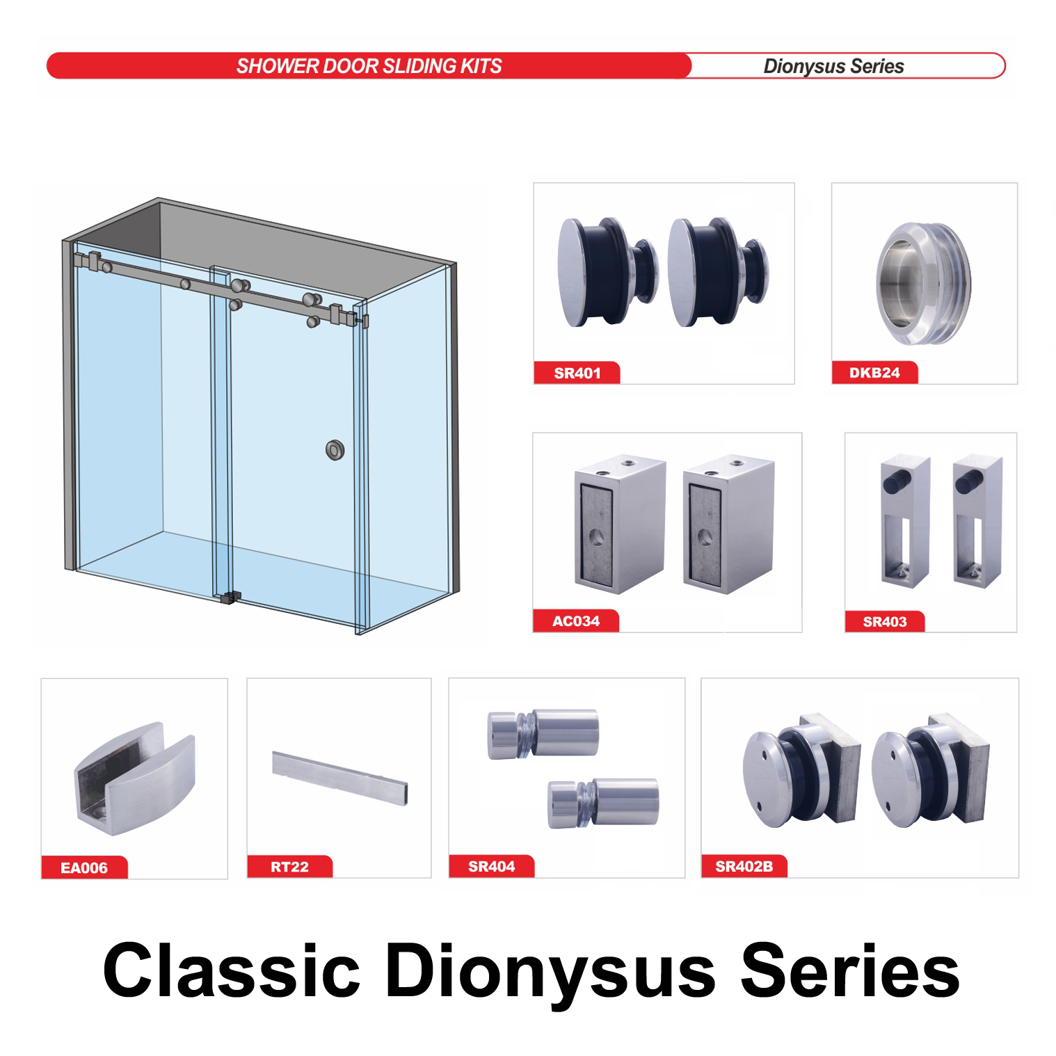 WALKER Stainless Steel Deluxe 180 Degree Classic Dionysus Series Sliding System